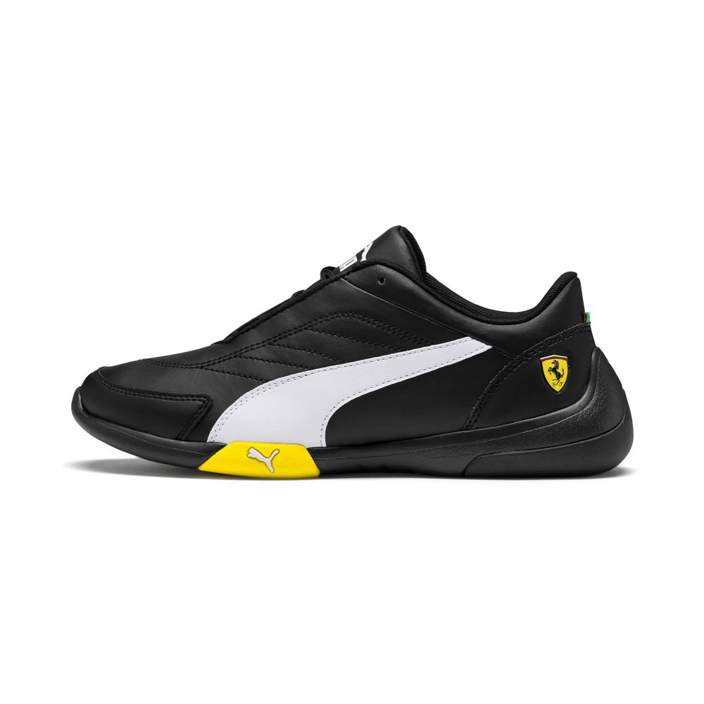 Puma Scuderia Ferrari Kart Cat III Fiú Motorsport Cipő - Fekete/Fehér/Sárga ( Hungary - VXNJK2573 )